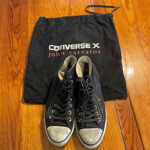 John Varvatos black leather Converse with studs accents sz 9 women’s, sz 7 men’s